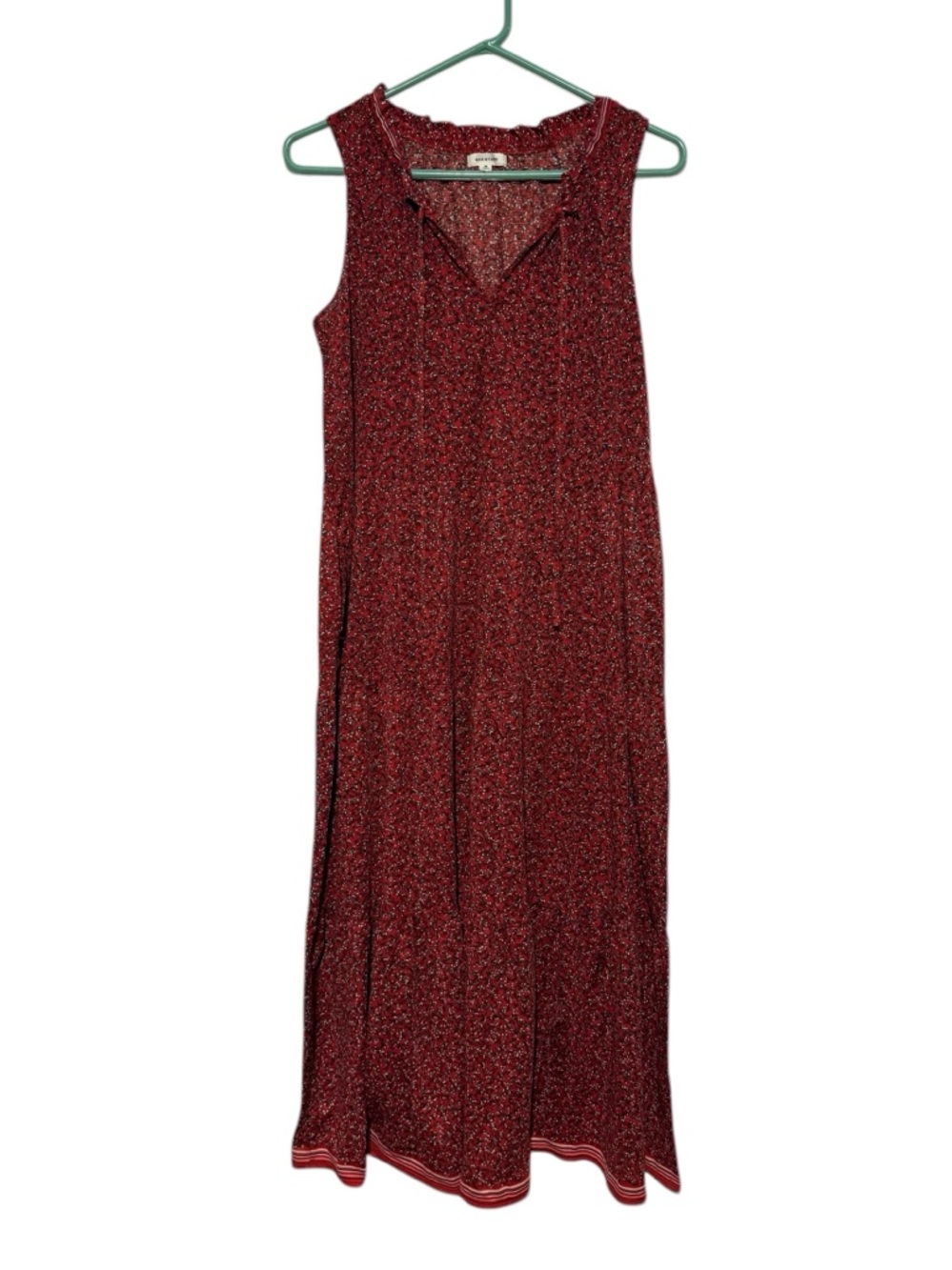 Max Studio Tiered Maxi Dress SSz M Sleeveless Red Blue Floral Summer Fourth July